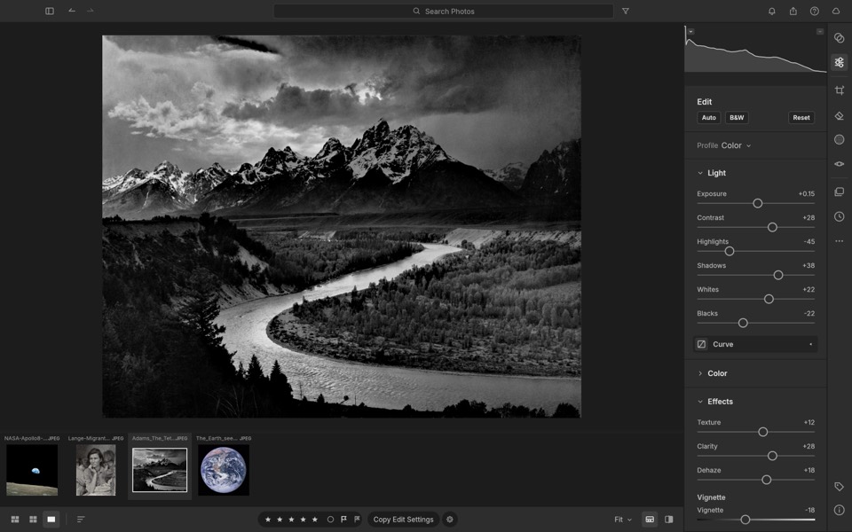 LightCraft developing a black-and-white landscape photo